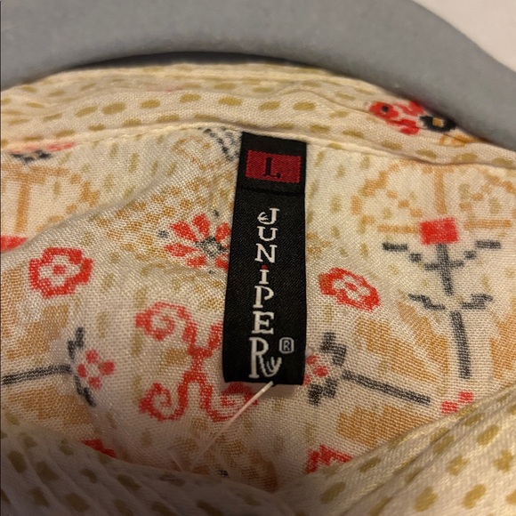 JUNIPER BRAND BEIGE RED MUSTARD YELLOW COLOR BLOUSE BEADED FACE DESIGN ON FRONT - Picture 6 of 16